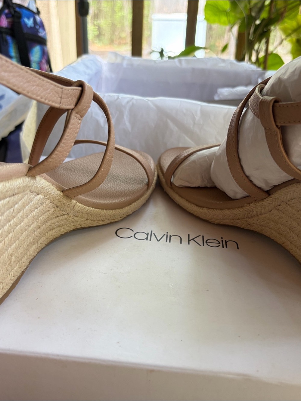Calvin Klein Nude Cross-Strap Leather Sandals - Picture 9 of 14